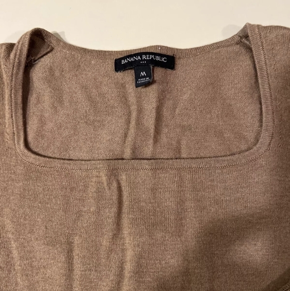 Banana Republic Women's Cropped Sweater Ribbed Chocolate Brown Square Neck EUC - Picture 3 of 7